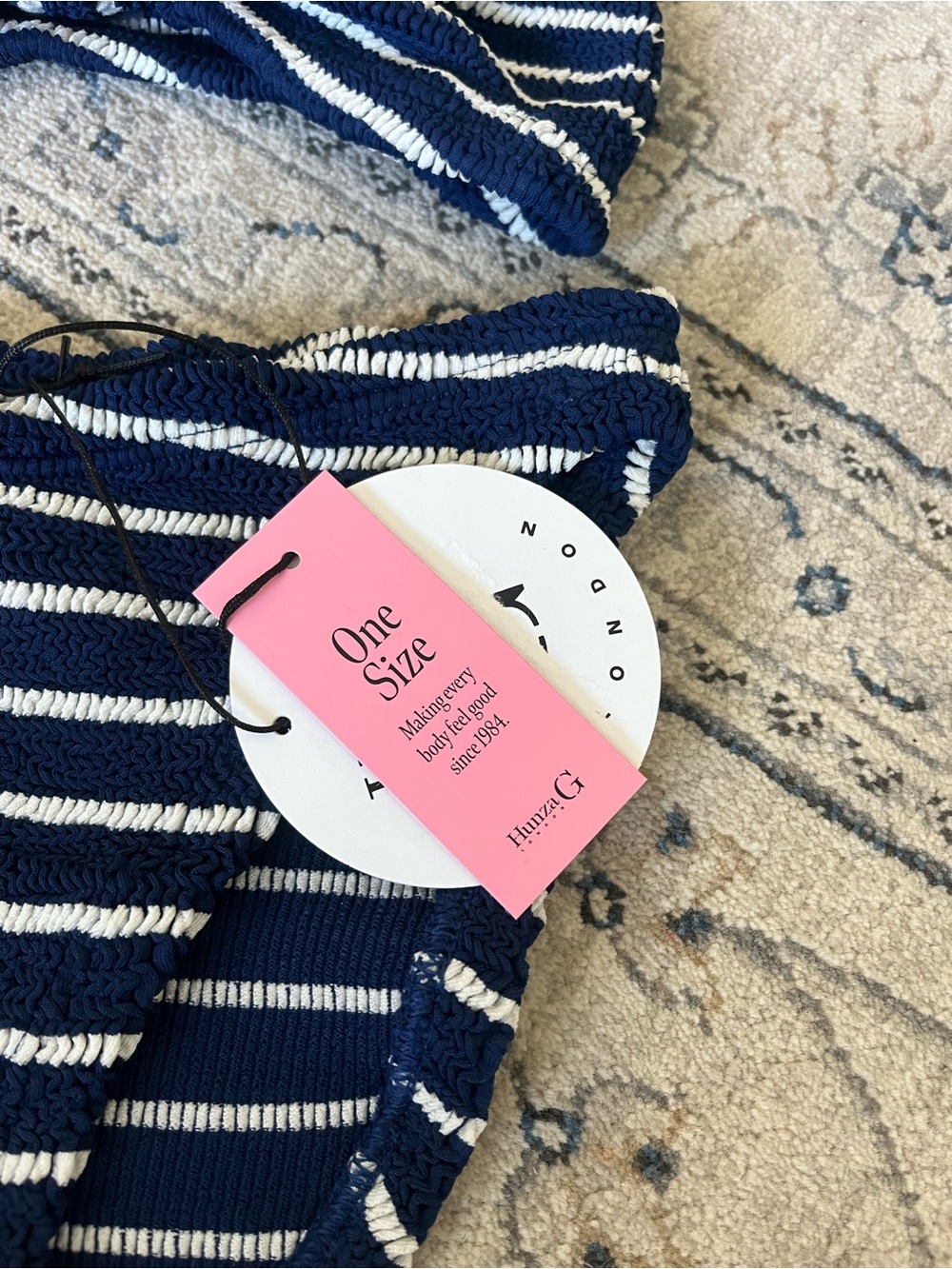 NWT Hunza G Navy and White Striped Jean Bandeau Bikini - Picture 8 of 12